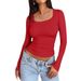 Women's Slim Fit Long Sleeve T-Shirt U-Neck Pullover Top Spring New Style Fashion Women's Clothing Shirt_ecoleips.com