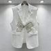 Elegant Pearl Bow Tie Vest For Women, Charming Sleeveless Blazer Waistcoat With 3d Floral Embroidery, Office Casual Layering Piece (White, Black)_ecoleips.com