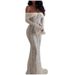 Women's Fashionable Off-Shoulder Long Dress Sexy Waist Cinching Lace Bell Sleeves Garment_ecoleips.com