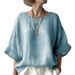 Women's Clothing Solid Color Comfortable Linen Top For Women Round Neck Drop Shoulder Loose Fit Slimming Plus Size_ecoleips.com