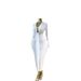 Women's Long Sleeved V Neck Pleated Slit Maxi Dress European American Style Sexy High Elastic_ecoleips.com