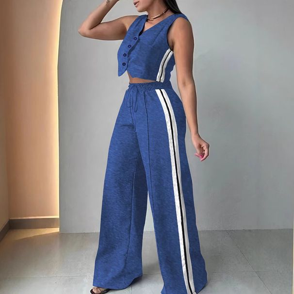 Women's Clothing Solid Color Sleeveless Fashion Pocket Long Two Piece Suit_ecoleips.com