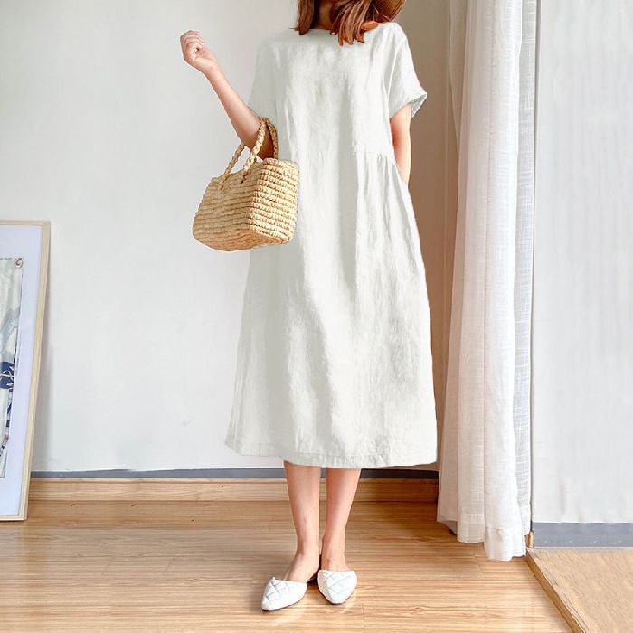 Plus Size Women's Solid Color Dress Style Loose Fit Slimming Mid-Length Summer New Style For Plus Size Women_ecoleips.com