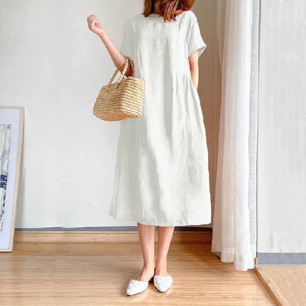 Plus Size Women's Solid Color Dress Style Loose Fit Slimming Mid-Length Summer New Style For Plus Size Women_ecoleips.com