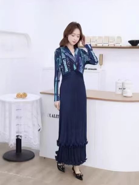 Women's Clothing Ruffled Heavy Duty Flared Sleeves Retro Pleated Dress For Women New Design_ecoleips.com