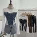 Women's Clothing Girl Design Mesh Splicing Denim Top Long Sleeved Bottoming Shirt Slim Short Niche T Shirt_ecoleips.com