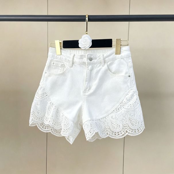 High Waist Denim Shorts With Lace Trim - Flattering Summer Fashion Shorts For Women, Versatile Styling Options_ecoleips.com