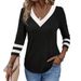 Men's & Women's Color-Block V-Neck Long Sleeve T-Shirt – Oversized Casual Polyester Top For Streetwear & Workwear (Black/Pink/Blue/Red)_ecoleips.com