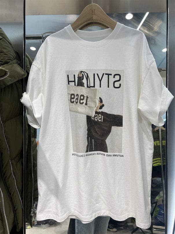 Retro American Cotton T-Shirt Women's Loose Summer Oversize Lazy Style Half Sleeve Top Pure Color Casual Round Neck Tee_ecoleips.com