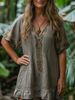Women's Summer Print V-Neck Casual Short-Sleeved Dress_ecoleips.com