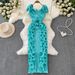 Women's Clothing Banquet Dress Light Luxury Niche Pleated Three Dimensional Ruffles Slim Long Temperament Dress_ecoleips.com