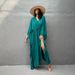 Women's Lightweight Rayon Beach Cover Up Dress - Sun Protection Long Sleeve Wrap Dress With Drawstring, Plus Size Loose Fit, For Swimwear_ecoleips.com