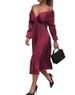 Autumn Long Sleeve V Neck Pleated Skirt For Women Elegant And Stylish Solid Color Fashion Dress_ecoleips.com