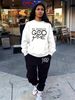 Women's Autumn And Winter Hip-hop Casual Street GOD Letter Pattern Printed Round Neck Sports Shirt+sports Pants Warm Set-660_ecoleips.com
