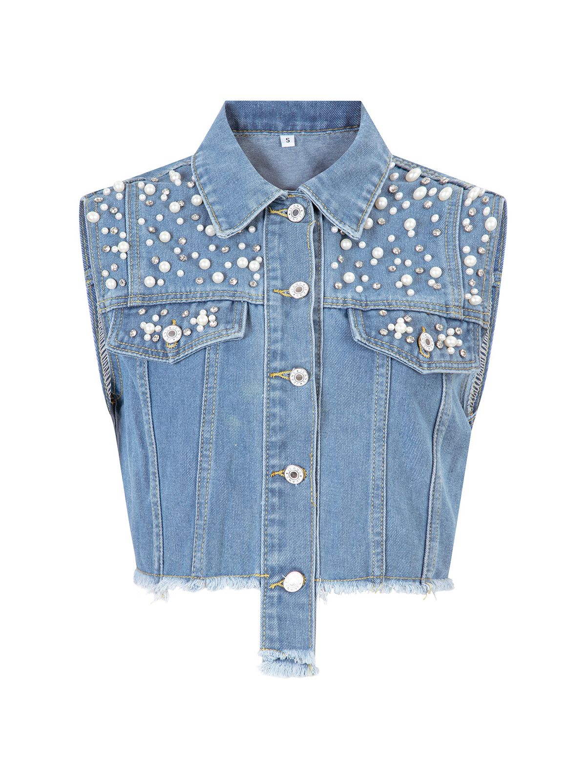 New Arrival Beaded Denim Vest Jacket For Women_ecoleips.com
