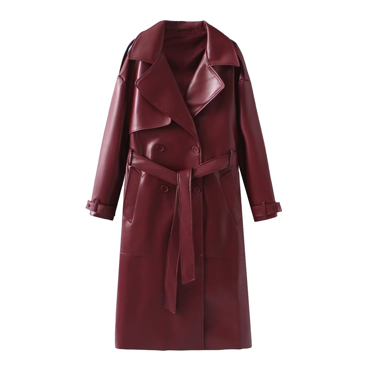 Sophisticated Women’s Long Leather Trench Coat – Hepburn-Inspired Slim Fit, Mid-Length Elegant Coat For Autumn & Winter_ecoleips.com