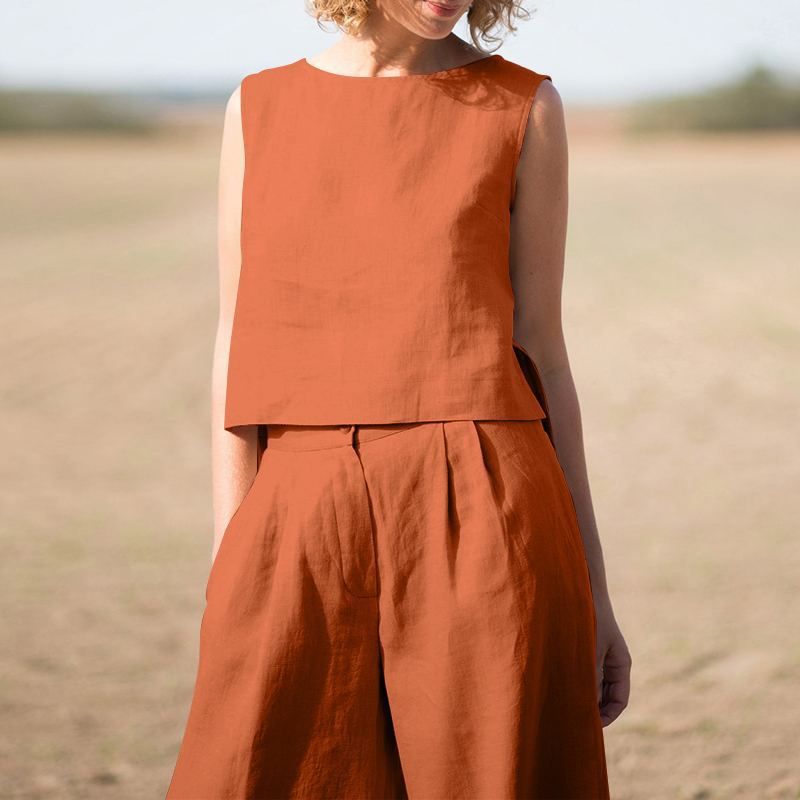 Women's Clothing Plus Size Women's Solid Color National Style Retro Pants Suit Cotton And Linen Casual Long Sleeved Loose Cotton Suit_ecoleips.com
