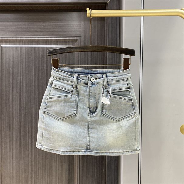 Women's European Style High-Waisted Denim Midi Skirt Slimming Sexy A-Line Bodycon Anti-Exposure Short Skirt for Summer 2026_ecoleips.com