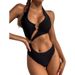 Aria Basics European And American Hollow Out Solid Color Metal Ring Triangle Halter Neck Backless Sexy One-Piece Swimsuit Hot Spring_ecoleips.com