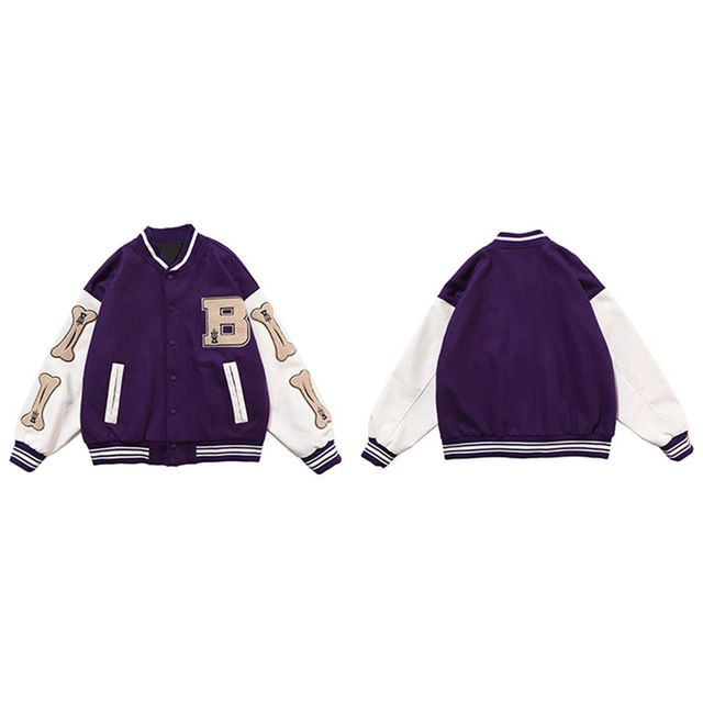 Women's Varsity Baseball Bomber Jacket Hip Hop Harajuku Style Bone Pattern Fashion Outerwear For Ladies_ecoleips.com