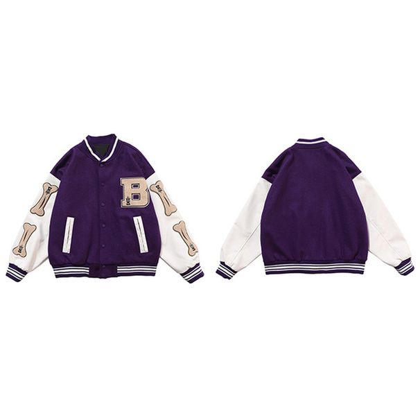 Women's Varsity Baseball Bomber Jacket Hip Hop Harajuku Style Bone Pattern Fashion Outerwear For Ladies_ecoleips.com
