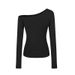 Spicy Girl Slim-Fit Black Slimming Cross-Shoulder Long-Sleeve Modal Base Shirt 2026 Autumn Women's Top_ecoleips.com