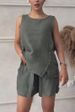 Women's Clothing 2 Piece Set Large Size Cotton And Linen Shirt Set High Waist Loose Shorts_ecoleips.com