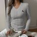 Embroidered Cable Knit V-Neck Long-Sleeved Pullover Knitted Sweater For Women_ecoleips.com