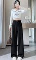 Fall Winter High-Waisted Flared Dress Pants For Women – Fleece-Lined Wide-Leg Trousers With Straight Cut & Elegant Tailoring (Black, Gray, White )_ecoleips.com