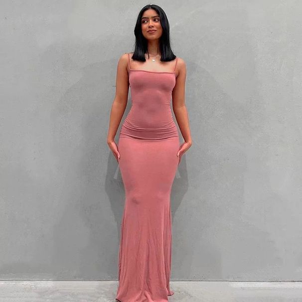 Women's Clothing Women's Slimming Spaghetti Strap Skirt Style Kardashian Fitted Fishtail Casual Home Dress Solid Color Thai Hot Girl_ecoleips.com