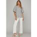 Women's V Neck Patchwork Shirt Striped Top Puff Sleeve New Arrival_ecoleips.com