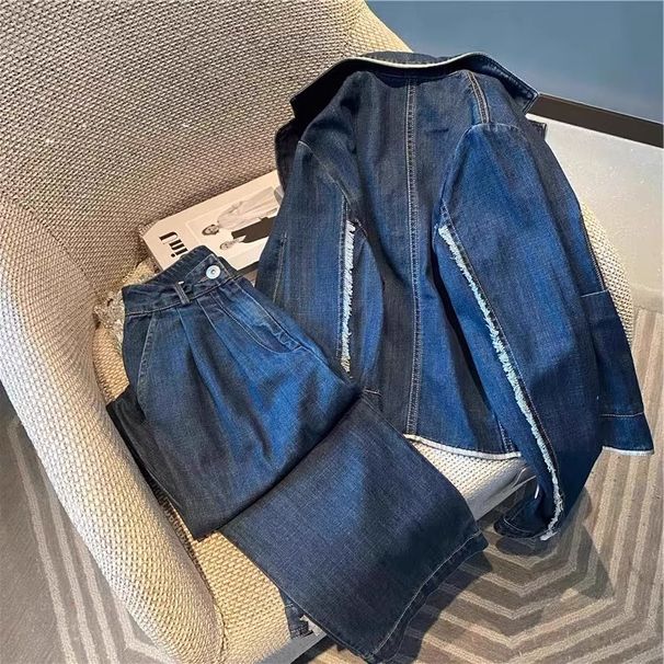 Women’s Clothing High End Fashion Denim Suit For Women Spring And Autumn New Style Casual Wide Leg Pants Autumn Outfit With A Complete Set_ecoleips.com