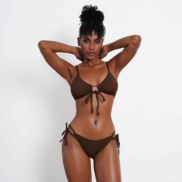 European And American Women's 2024 New Style Solid Color Triangle With Bow, Sexy Swimsuit For Women_ecoleips.com
