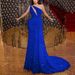 Women's Clothing Sexy High-Slit Bodycon Evening Dress Beaded Sequins – Deep V-Neck, High Waist, Long Formal Gown For Women (S-5XL, Royal Blue/Beige)_ecoleips.com