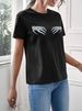 Women's Clothing Women's Casual Black T-Shirt Round Neck Short Sleeve Style Print Sportswear Top For Formal & Casual For Women_ecoleips.com