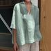 Women's Plus Size Loose Fit V Neck Cotton Linen 3/4 Sleeve Solid Color Blouse – Casual Summer Top 2026_ecoleips.com