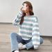 's New Cross-border Loose Striped Long-sleeve T-shirt For Women, Korean Style Versatile Top_ecoleips.com