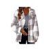 Women's Clothing Plaid Pattern Plush Coat Autumn Winter Button Down Collar Jacket Warm_ecoleips.com