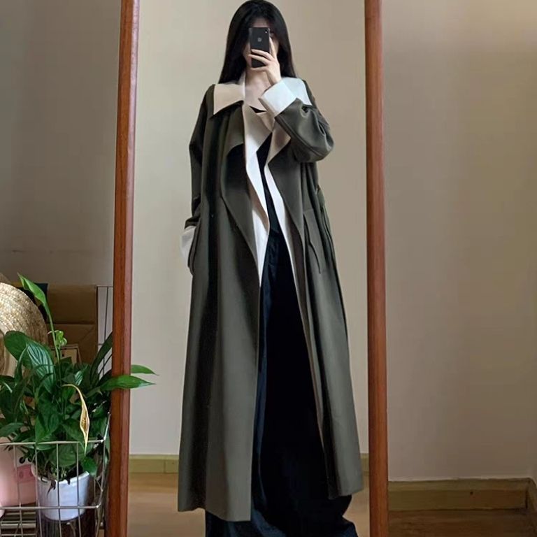 Contrasting Color Trench Coat Women's 2025 Spring And Autumn New Models Are Popular This Year, British Style Is Super Good-looking, Tall Long Coat_ecoleips.com