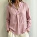 Stand Collar V Neck Long Sleeve Slimming Shirt Loose Fit Women's Top Bestseller_ecoleips.com
