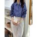 Women's Casual Long-Sleeved Checkered Shirt, Autumn Loose-Fitting Collar Cardigan Wholesale_ecoleips.com