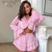 White Silk Ruffled Long Sleeve Shorts Summer Pajamas For Women European And American Cross-Border New Women's_ecoleips.com