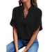 Women's Summer Casual Solid Color And V-Neck Loose Shirt Top Women_ecoleips.com