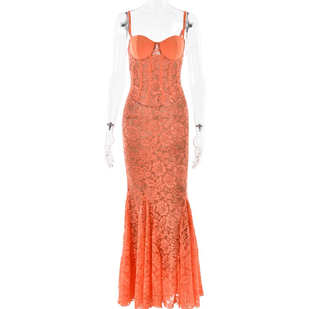 Women’s Clothing New Slim Suspender Dress Sexy Fashion Lace Backless Long Skirt_ecoleips.com