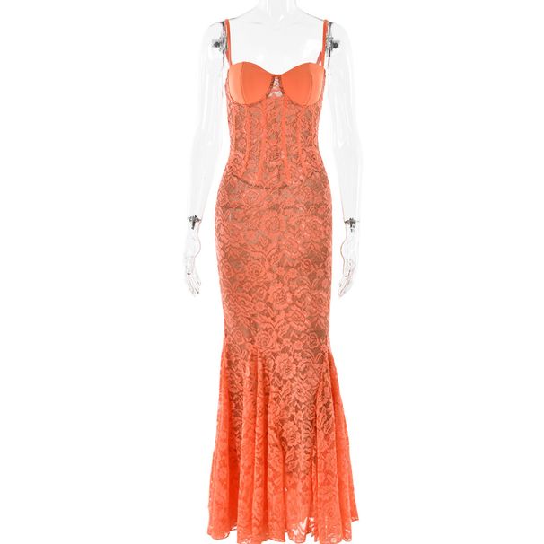Women’s Clothing New Slim Suspender Dress Sexy Fashion Lace Backless Long Skirt_ecoleips.com