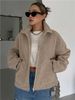 Oversized Fleece Jacket Women’s – Short Plush Zip-Up Coat With Stand Collar & Long Sleeves (S-XXL, Polyester, Casual Streetwear)_ecoleips.com