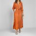 Spring Women's Commuter Dress Lace Up Solid Color Deep V Long Sleeved Waist Design_ecoleips.com