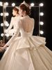 New Style Long Sleeved Wedding Dress French Retro Court Style Satin Main Wedding Dress With Long Train For Spring_ecoleips.com