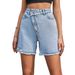 Women's Clothing Spring And Summer Fashion High Waist Loose Slim Raw Edge Denim_ecoleips.com