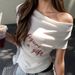 Summer Pure Desire Swinging Neck Printed Letter Waist Versatile Short Sleeve T-Shirt Women_ecoleips.com